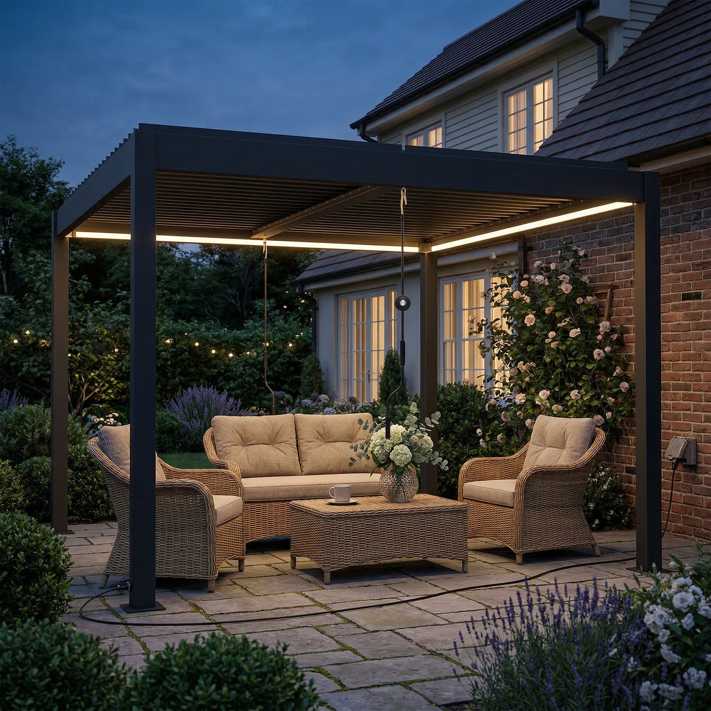 3 x 3 m Louvered Pergola with LED Lights, Metal Louvres
