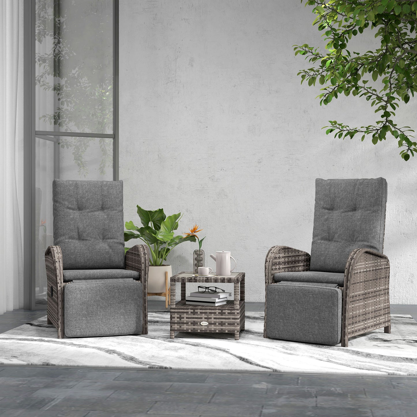 2 Seater Patio Rattan No Installation Chaise Lounge Sofa Set