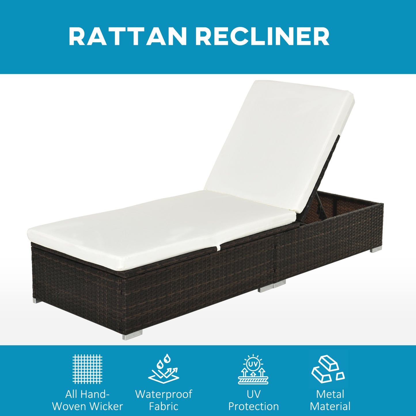 PE Rattan Sun Lounger with Cushion