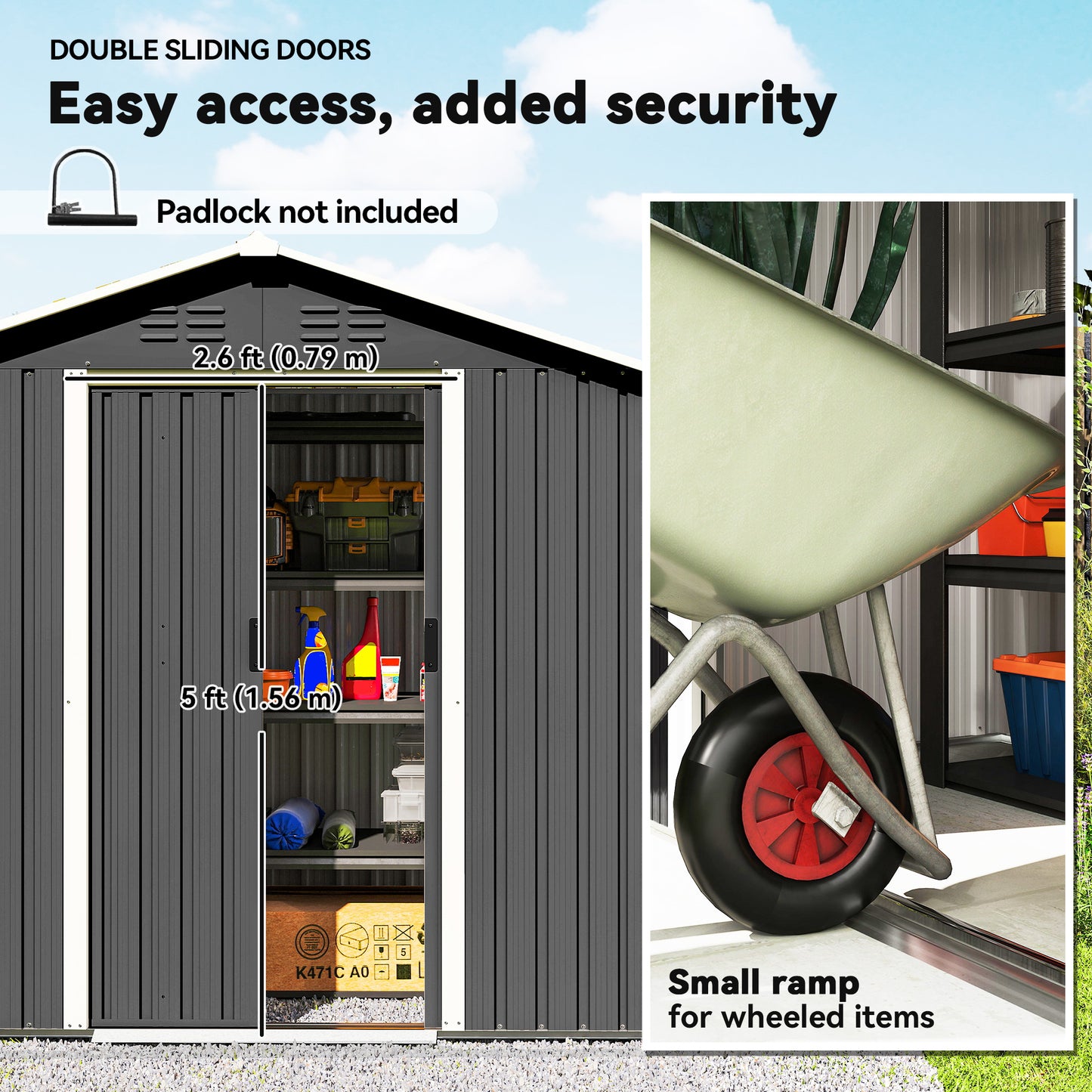 6.5 x 3.5ft Metal Garden Storage Shed