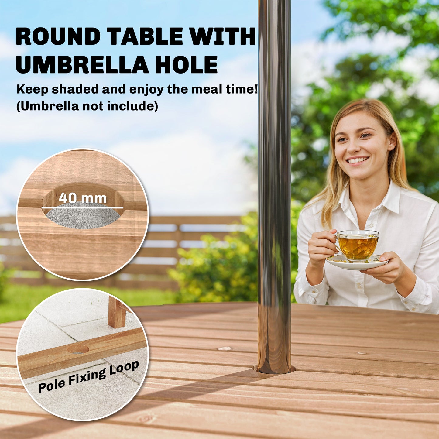 5 Pieces Garden Dining Set with Parasol Hole
