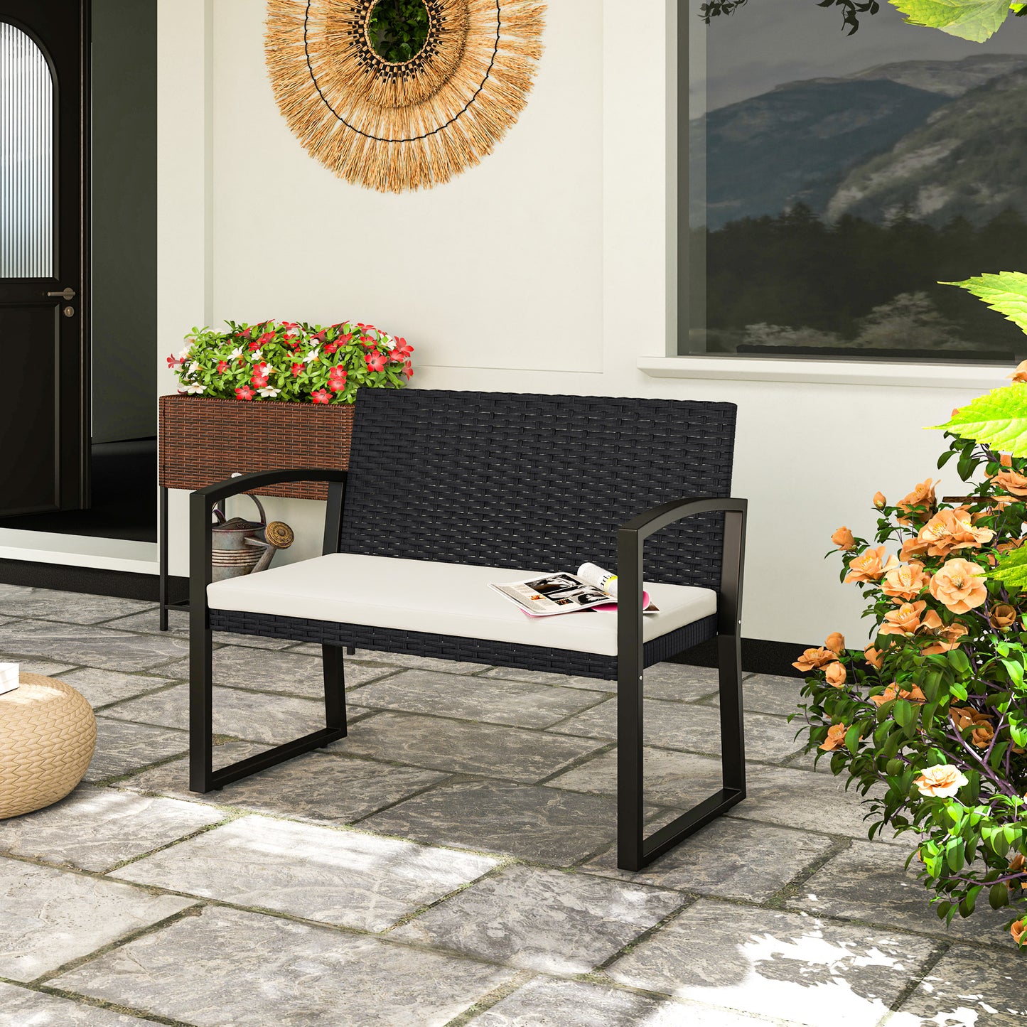 Two-Seater Rattan Garden Bench