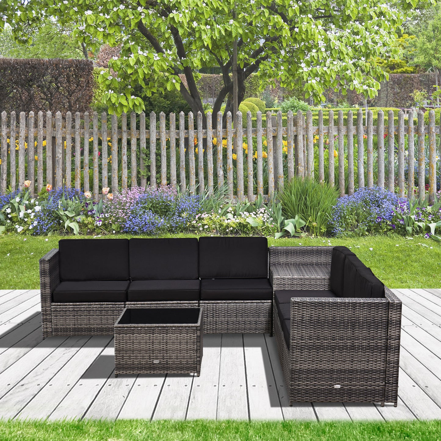 6-Seater Rattan Sofa Furniture Set W/ Cushions, Steel Frame