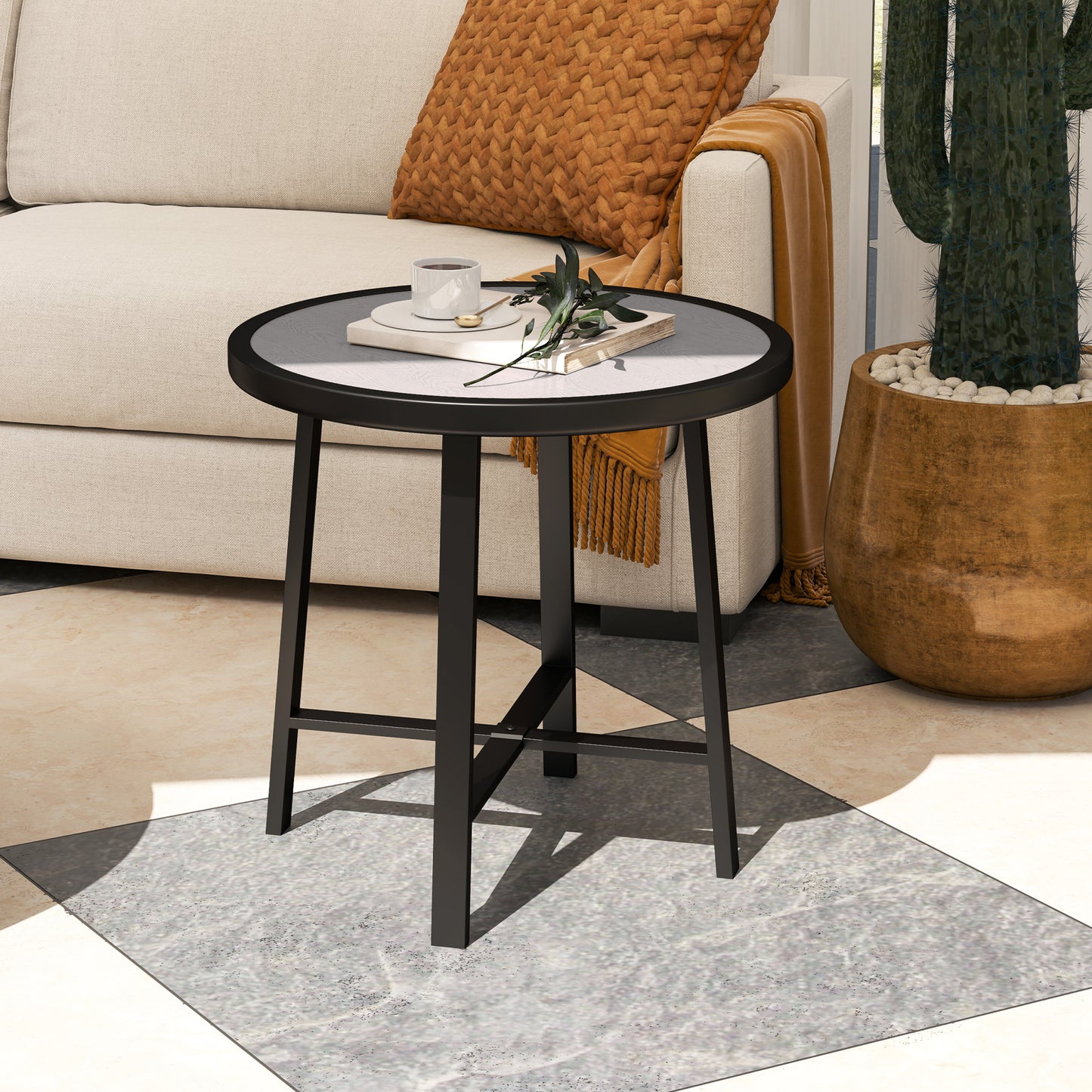 Round Small Garden Table, 50.5cm Outdoor Side Table