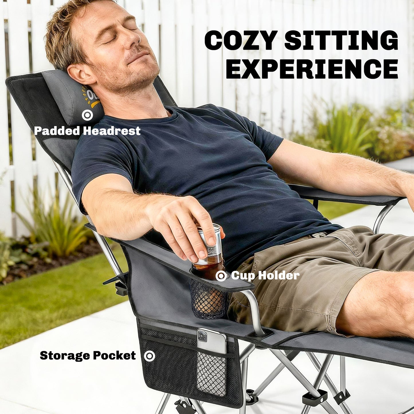 Set of 2 Reclining Folding Camping Chair w/ Detachable Footrest (2)