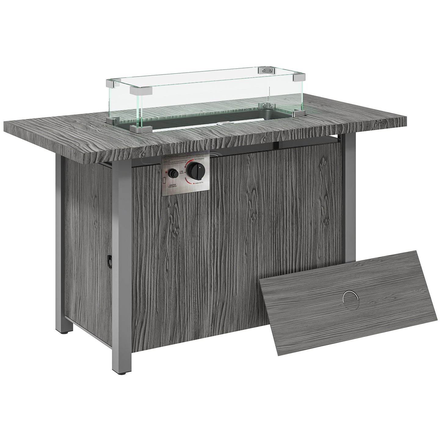 50,000 BTU Gas Fire Pit Table with Cover and Glass Screen