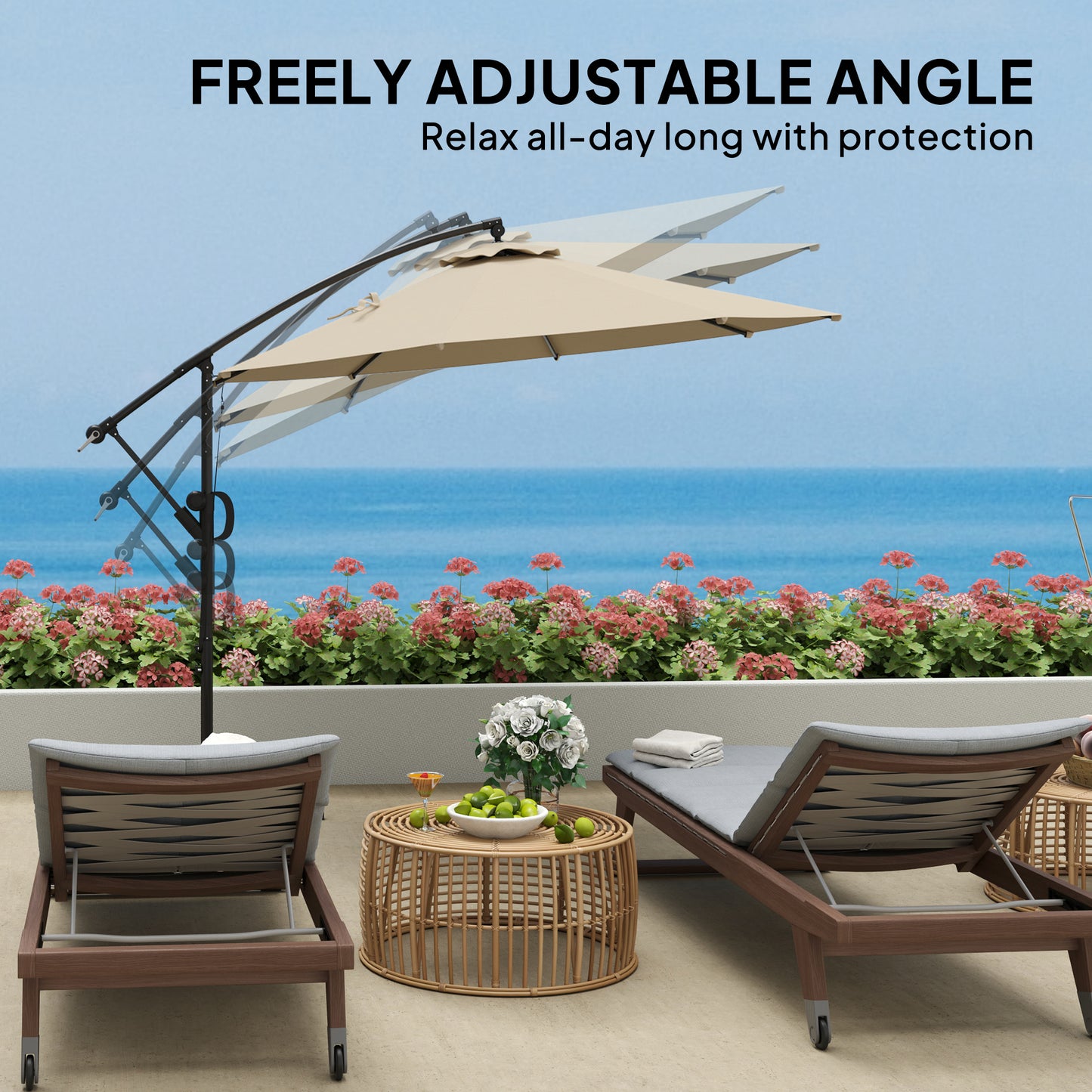 3(m) Garden Cantilever Parasol with Cover and Wind Protection Strap