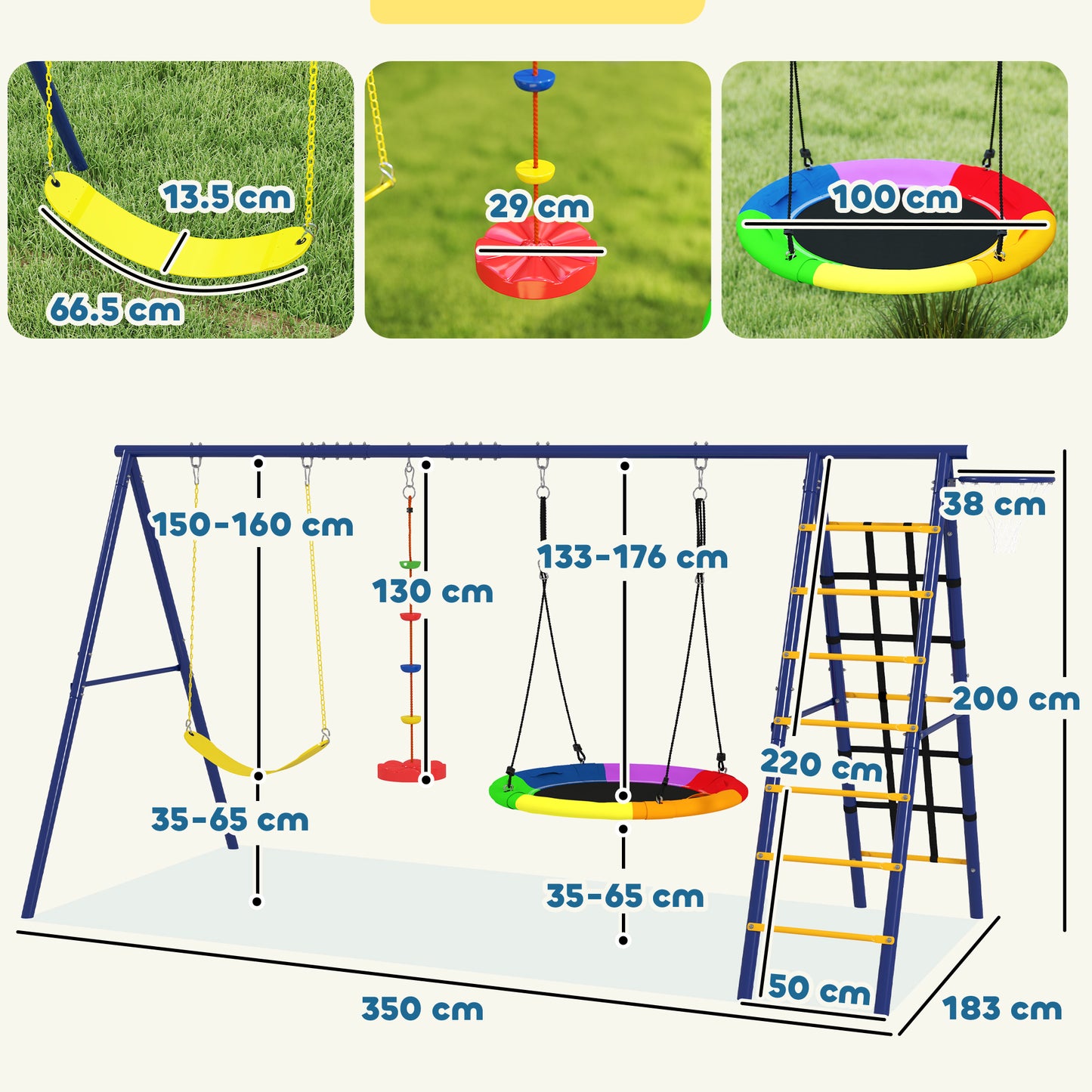 6 in 1 Metal Kids Swing Set with 3 Swings, Climbing Ladder & Net