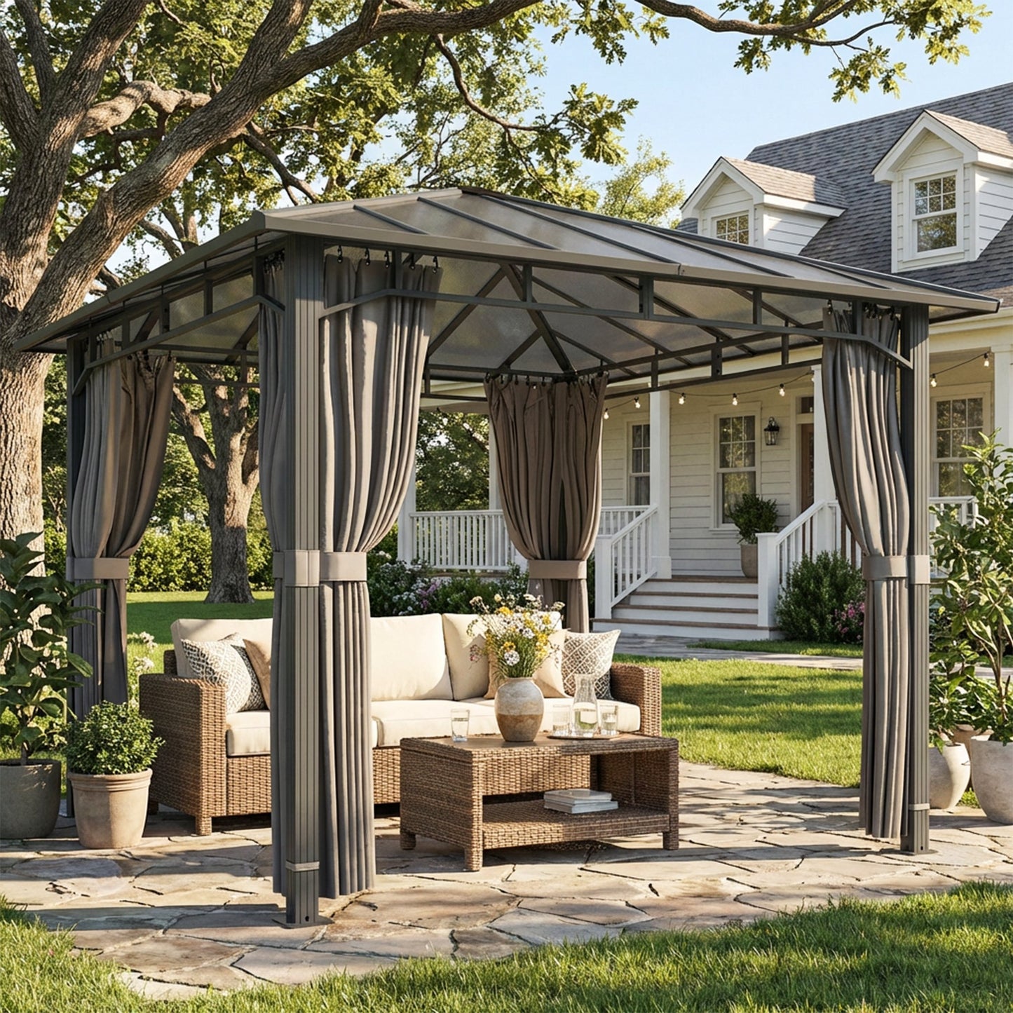 3 x 3 m Outdoor Hardtop Gazebo Canopy with PC Roof