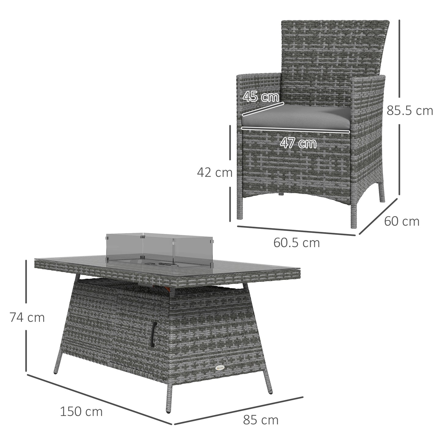7 Pieces Outdoor Rattan Garden Furniture with Fire Pit Table