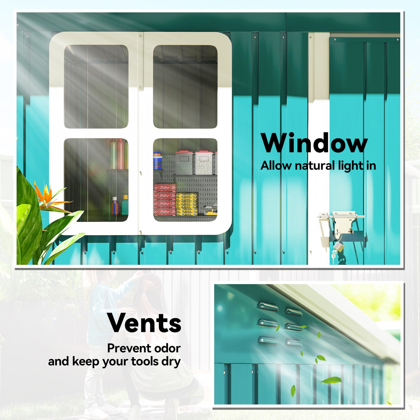 7 x 4ft Galvanised Steel Garden Shed, with Lock