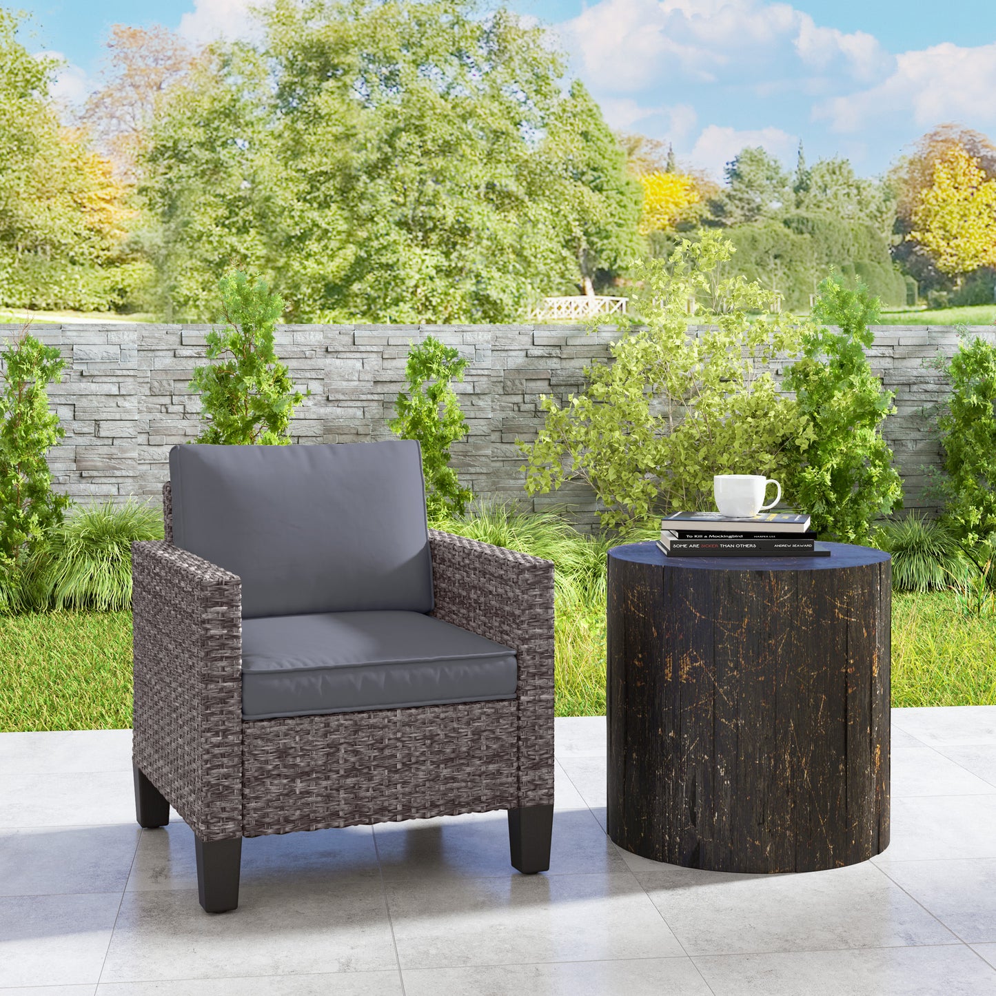 Single Rattan Armchair, with Cushions