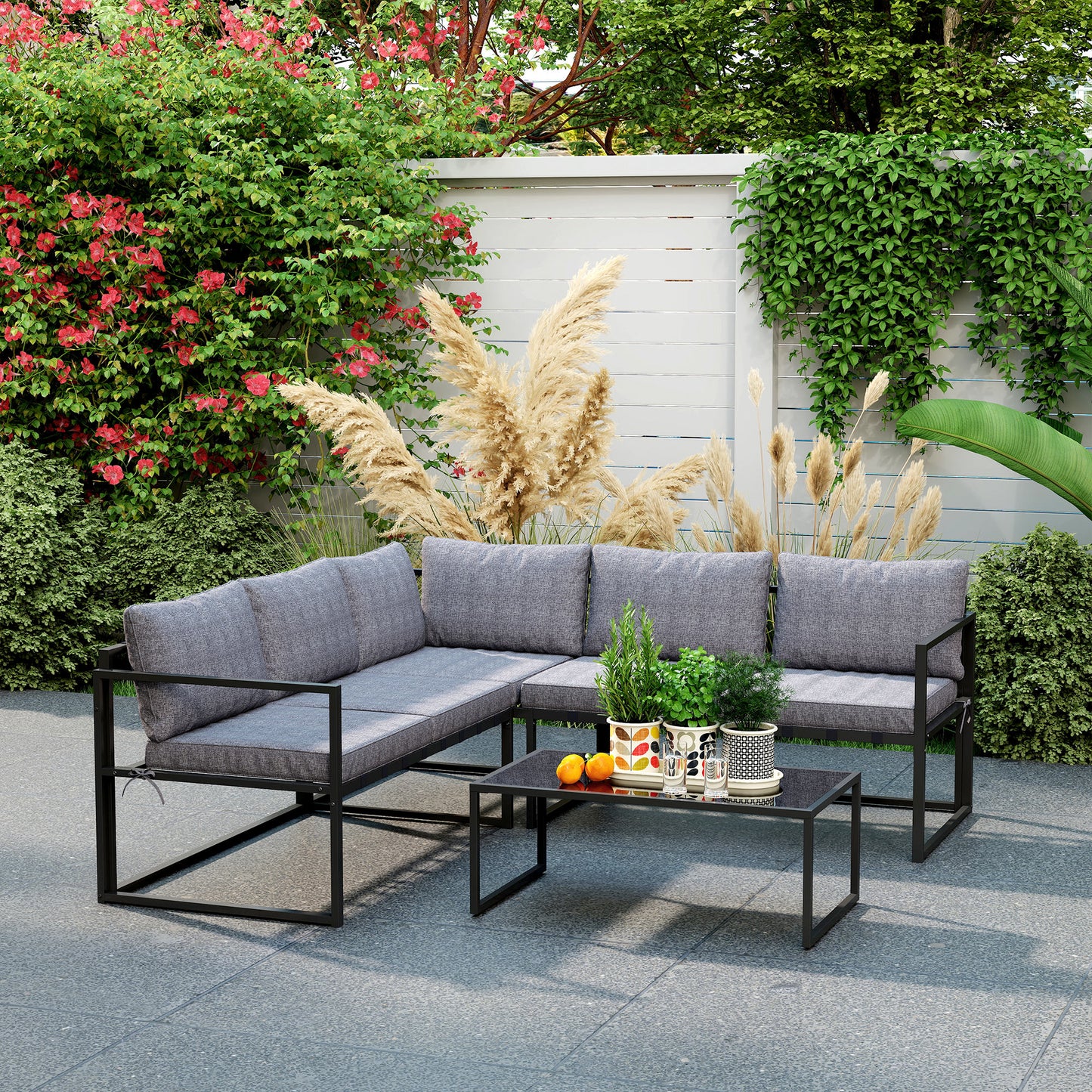 Three-Piece L Shaped Garden Furniture Set with Cushions