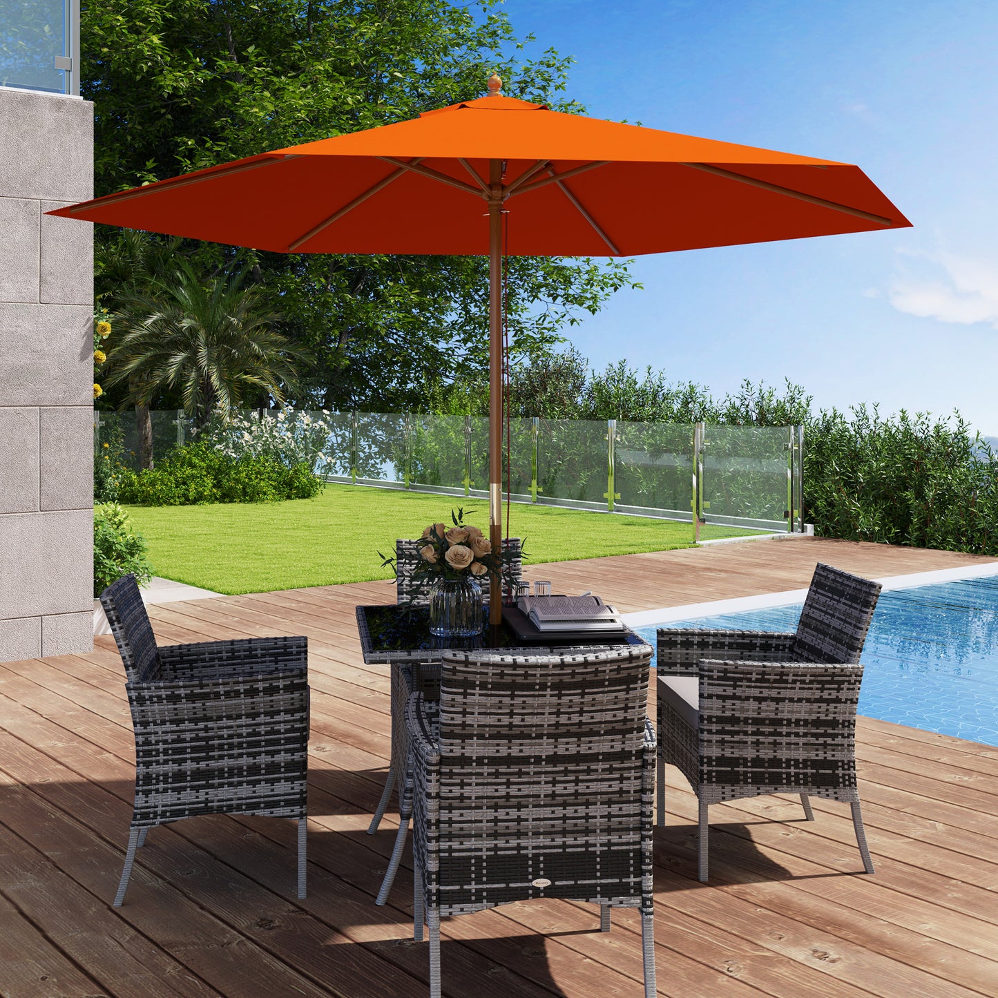 2.5m Wood Garden Parasol Sun Shade Patio Outdoor Wooden Umbrella