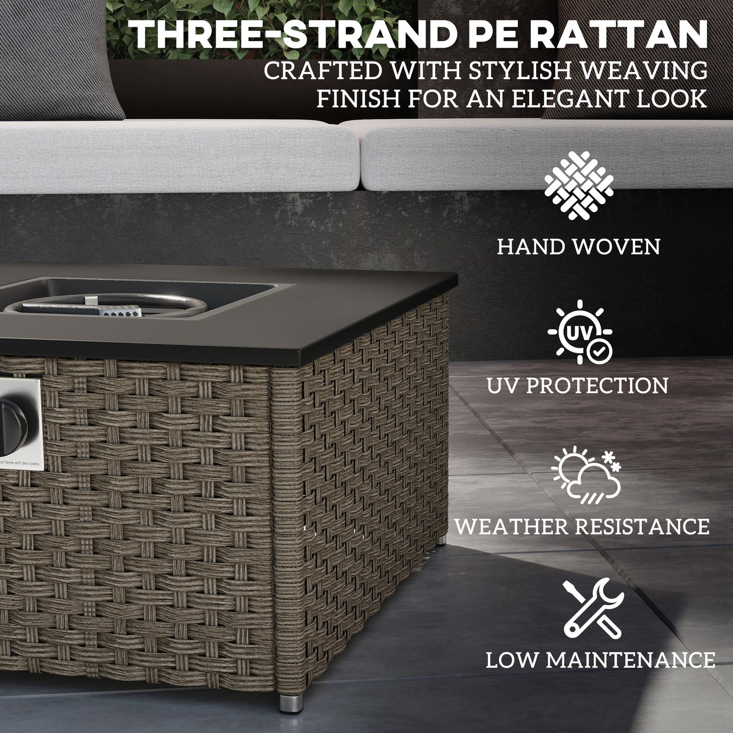 Rattan Gas Fire Pit Table for Garden
