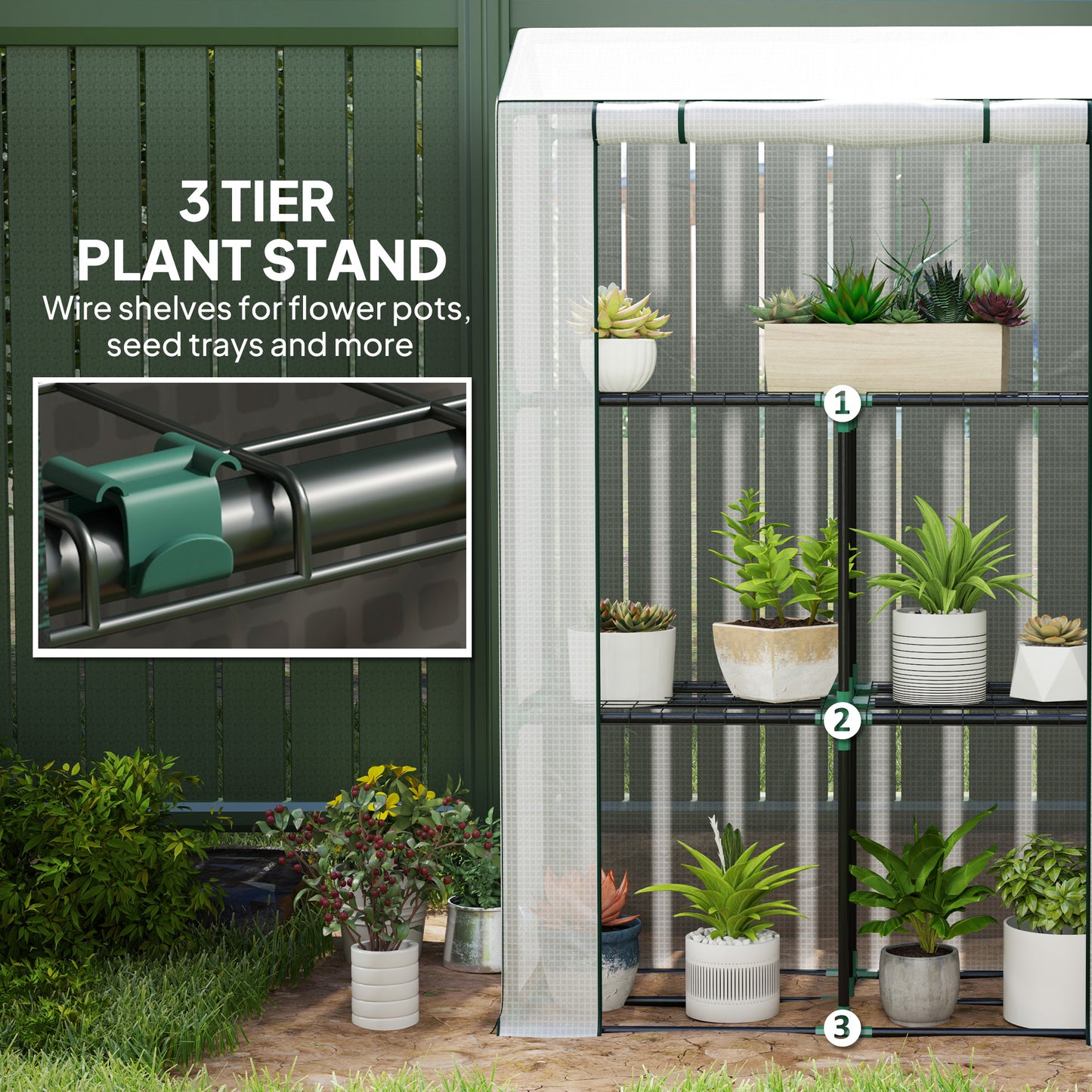 40 x 100cm Three Shelf Steel Frame Greenhouse
