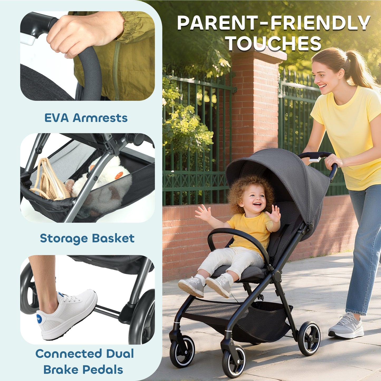 Travel Stroller, Lightweight Pushchair, Compact Buggy with Canopy