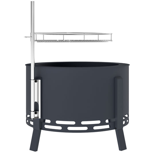 Portable Fire Pit, 58 cm Round Firepit with Grill Grate