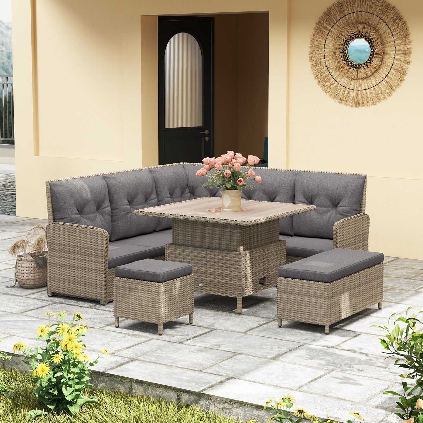 6 Pieces Outdoor PE Rattan Garden Furniture