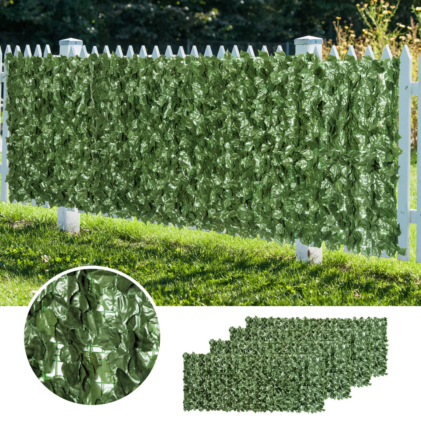 4-Piece Artificial Leaf Hedge Screen Privacy Fence Panel