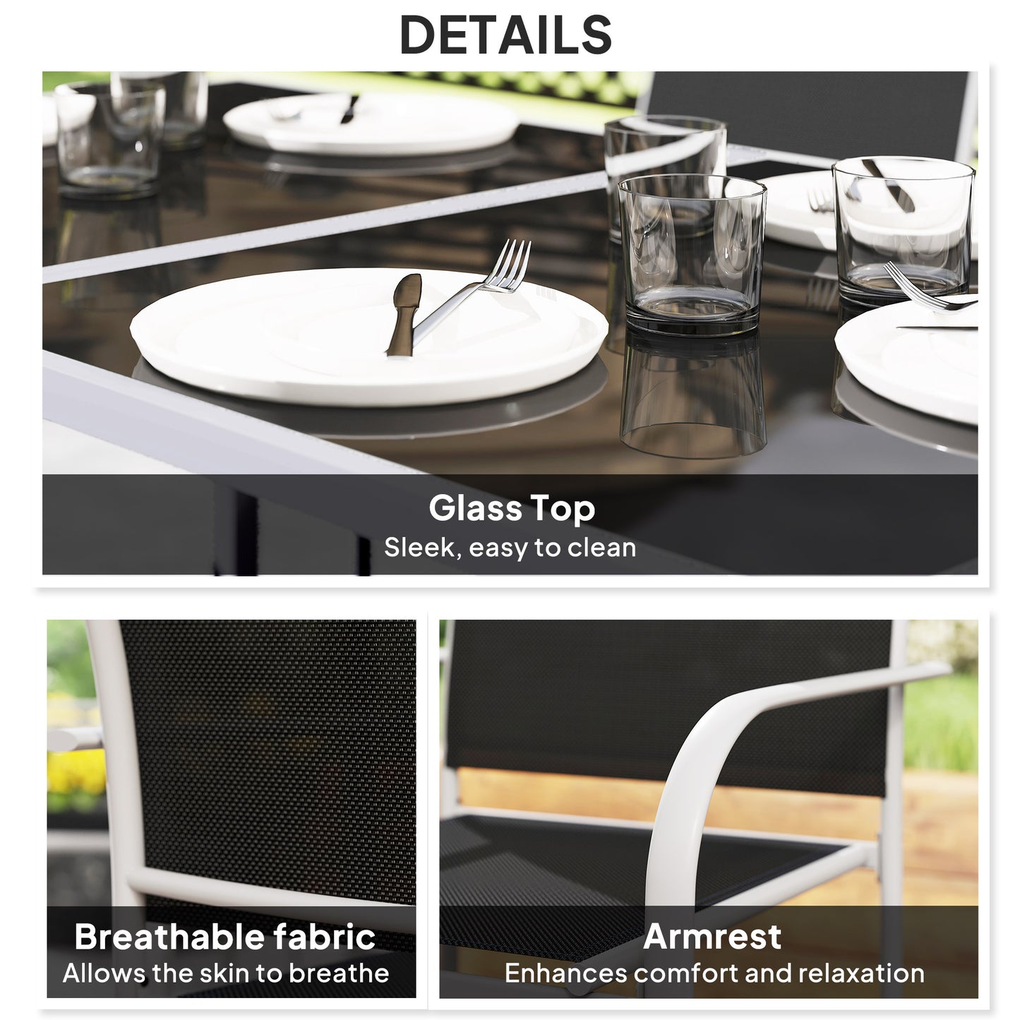 7 Piece Outdoor Garden Dining Set with Table and 6 Stackable Chairs