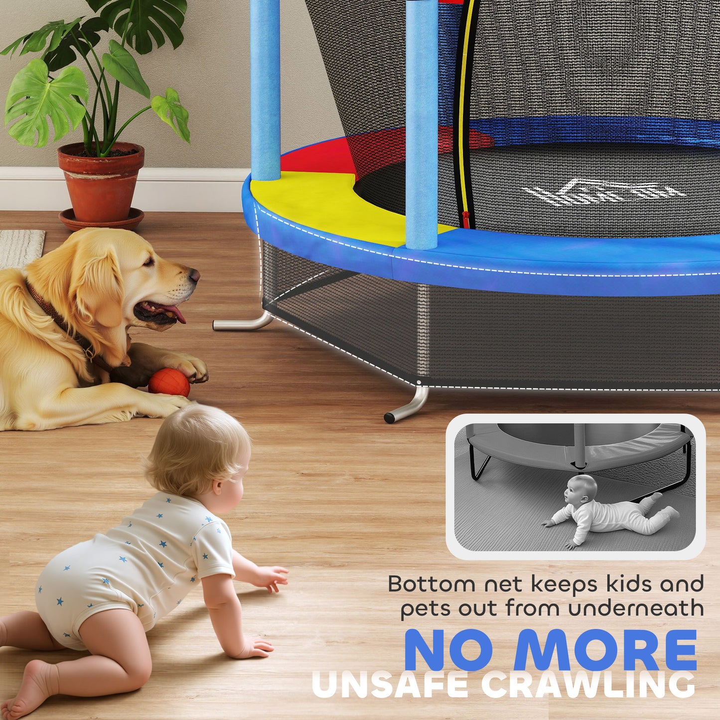 Kids Trampoline, with Enclosure Net, Steel Frame, for Ages 3-6 Years