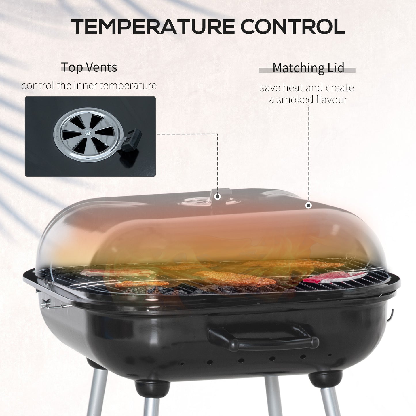 Portable BBQ Charcoal Grill with 2 Wheels and Cooking Utensils