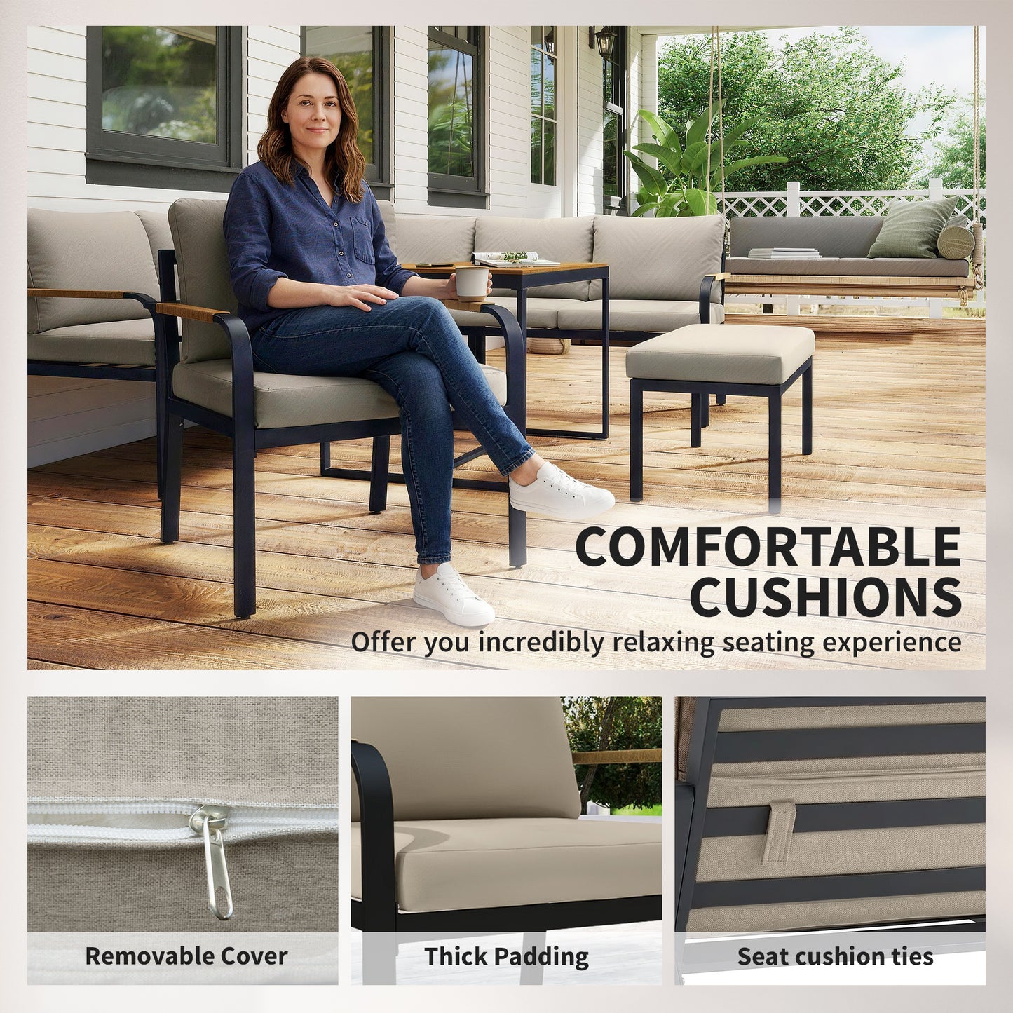 7 Seater Garden Furniture Set, Metal Garden Sofa Set with Cushions