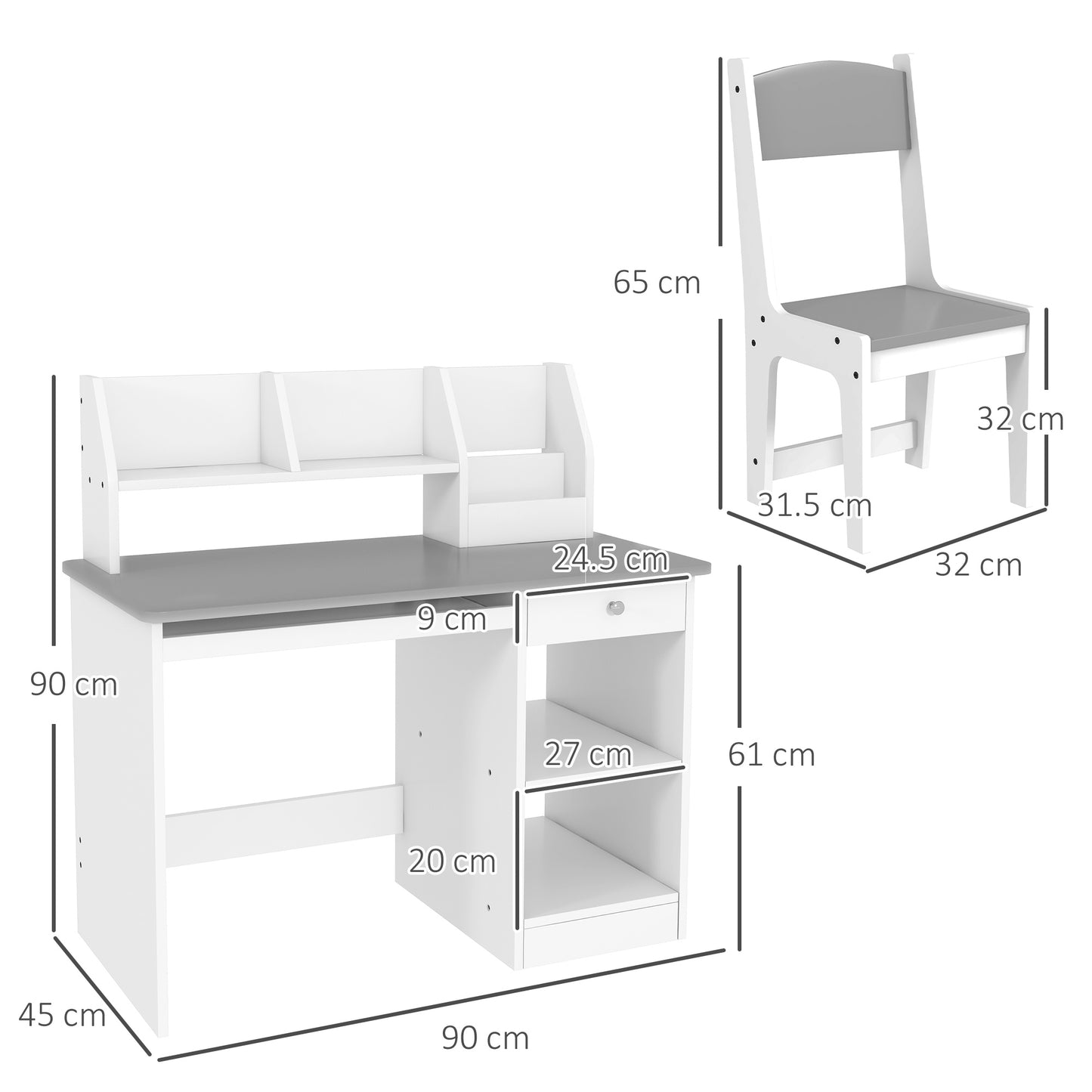 Two-Piece Kids Desk and Chair Set with Storage, for Ages 5-8 Years