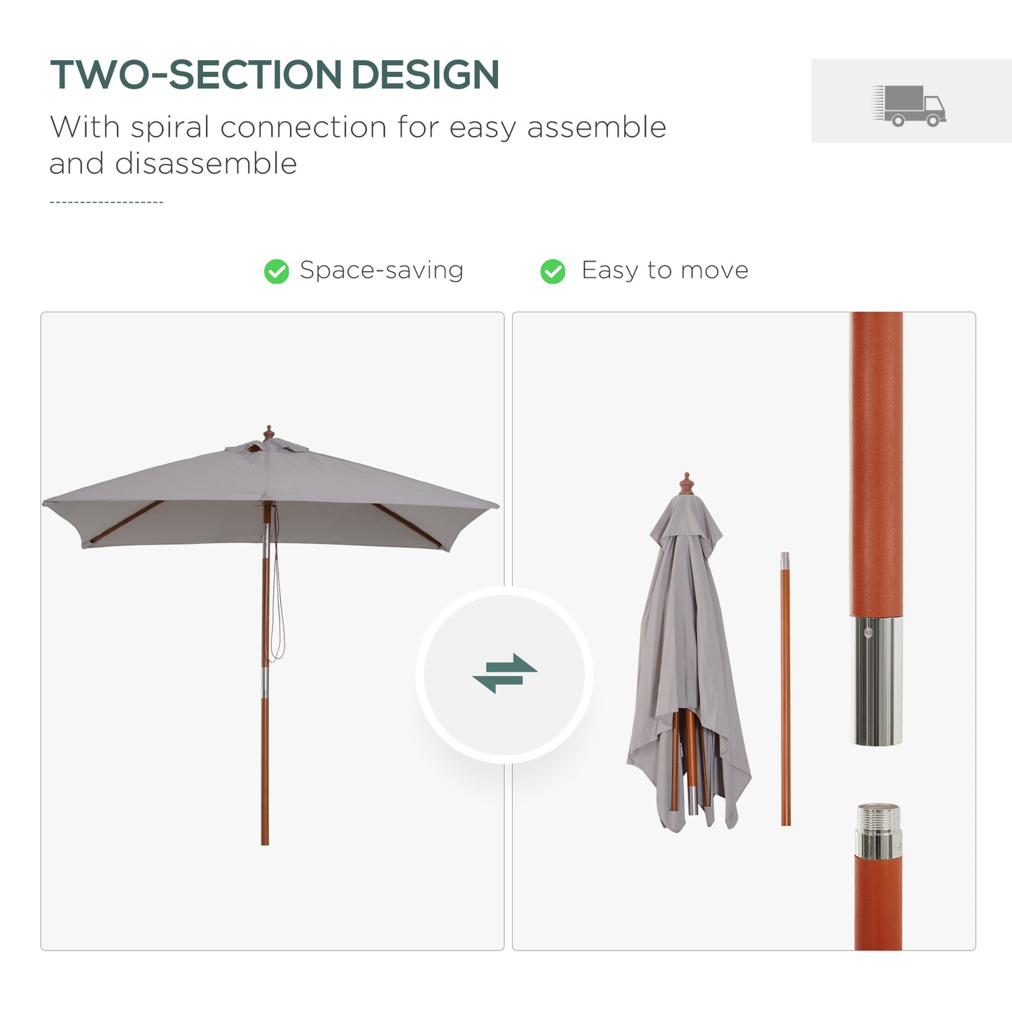 2m Tilting Wooden Pole Parasol