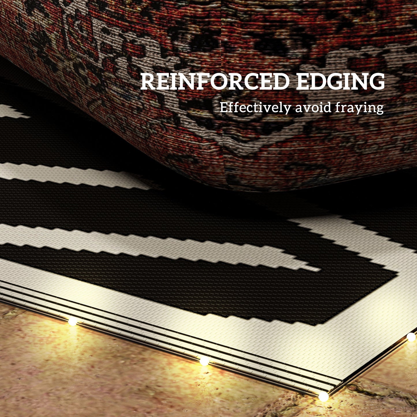 Plastic Straw Reversible RV Outdoor Rug with LED String Light (1)