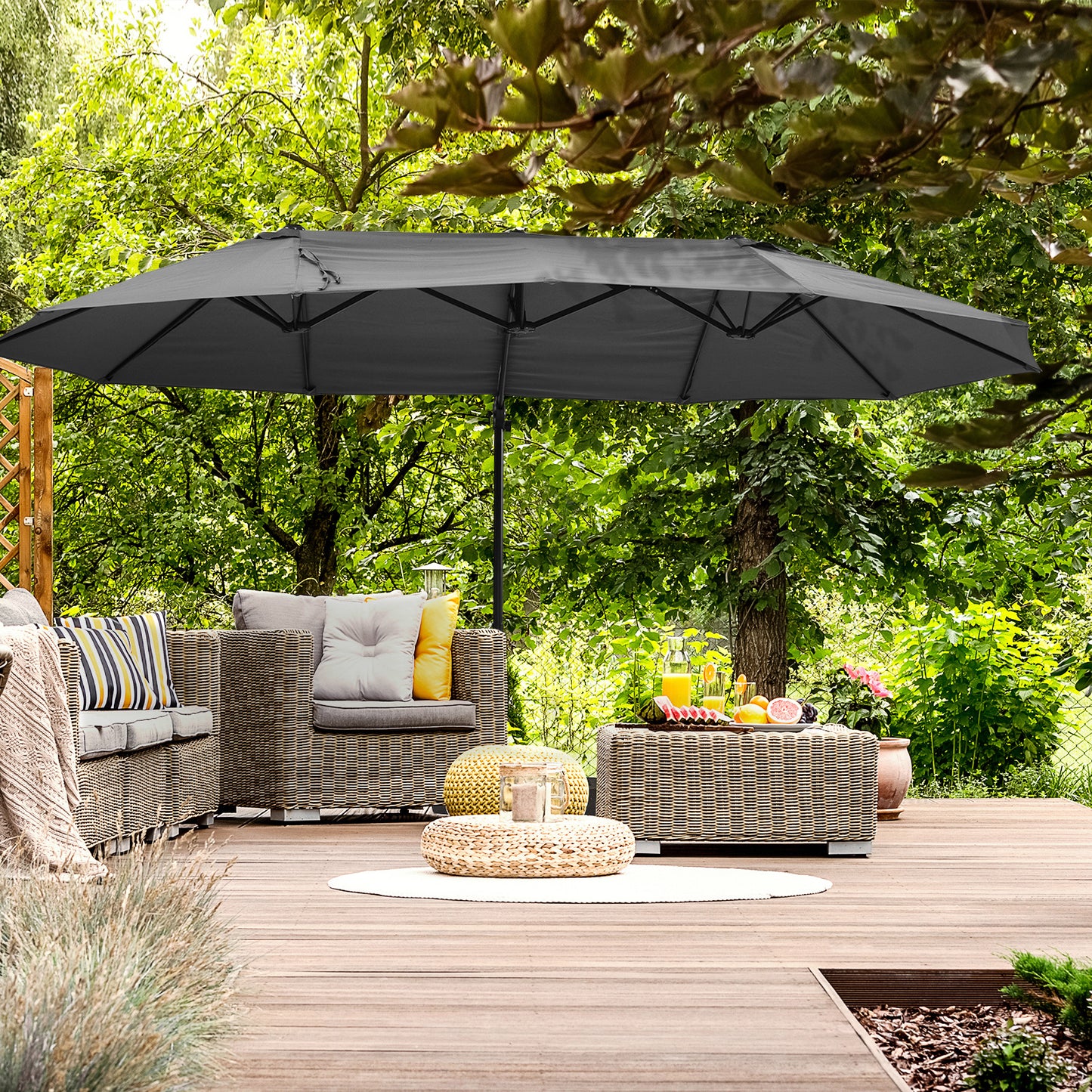 Double Canopy Offset Parasol Umbrella Garden Shade w/ Steel Pole 12