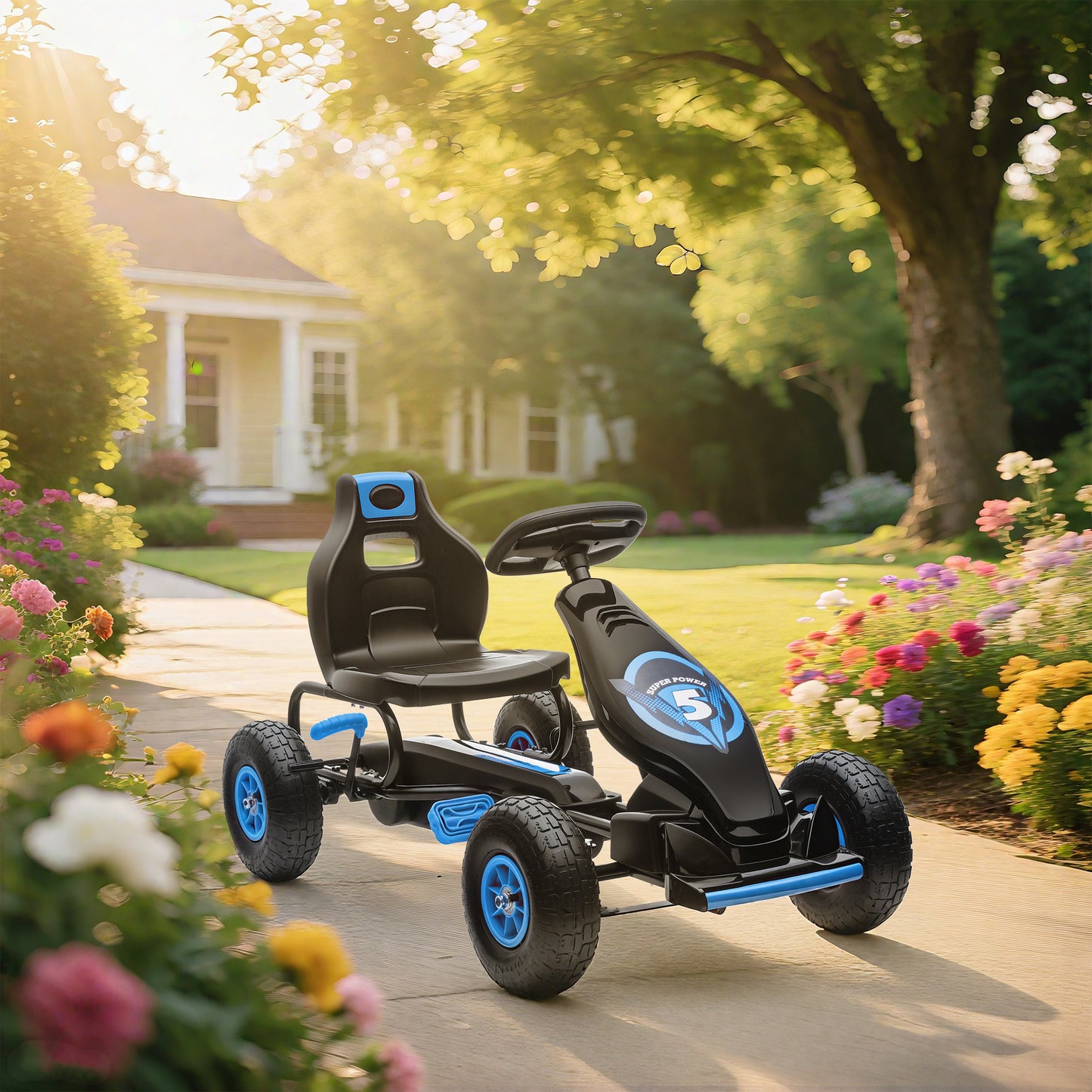 Kids Pedal Go Kart, with Adjustable Seat, Inflatable Tyres