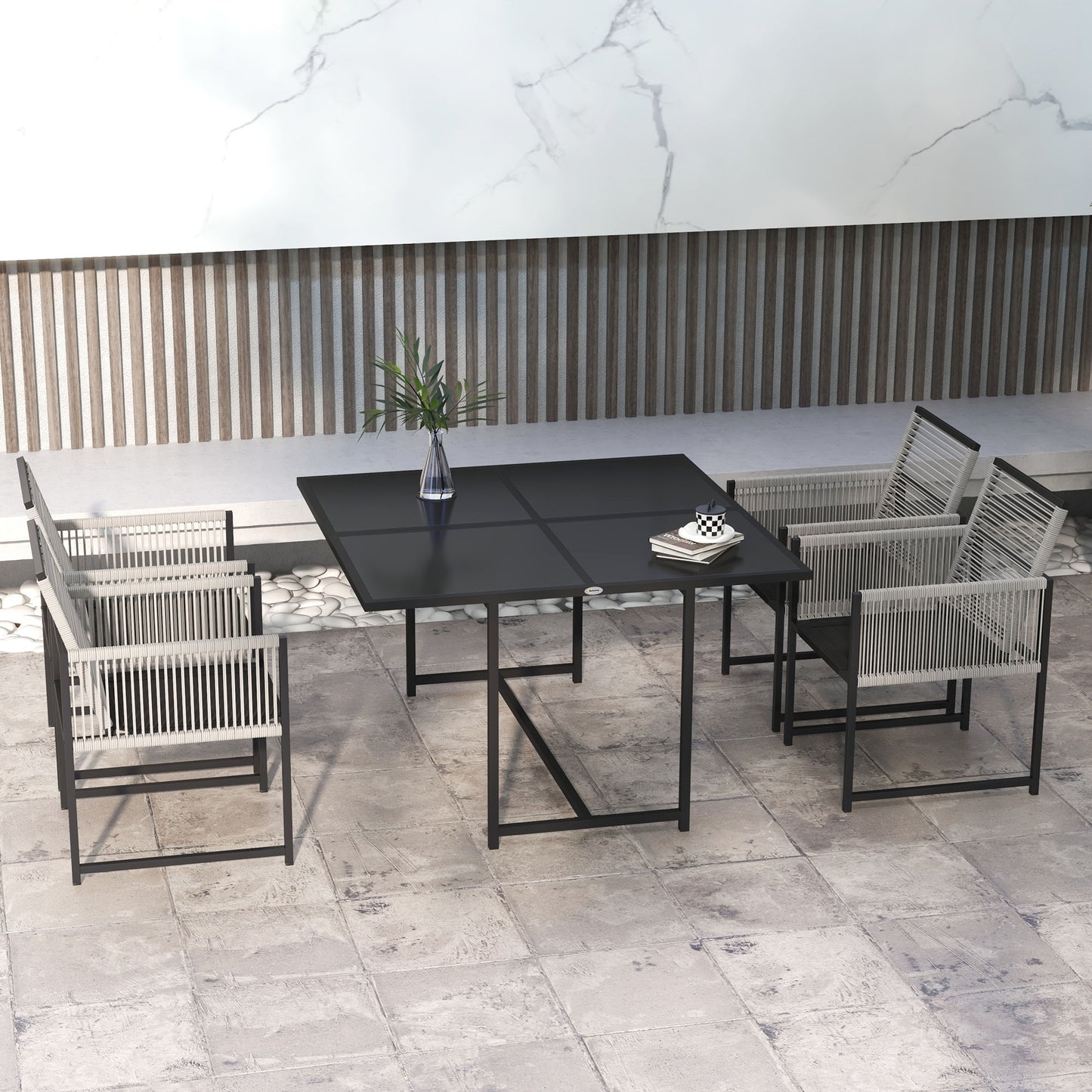 Five-Piece Metal Dining Set, with Folding Back Chairs
