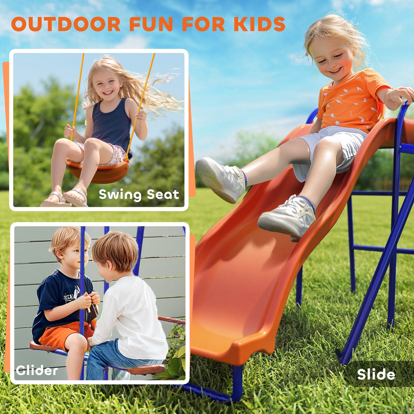 Four-In-One Metal Garden Swing Set, with Double Swings, Glider