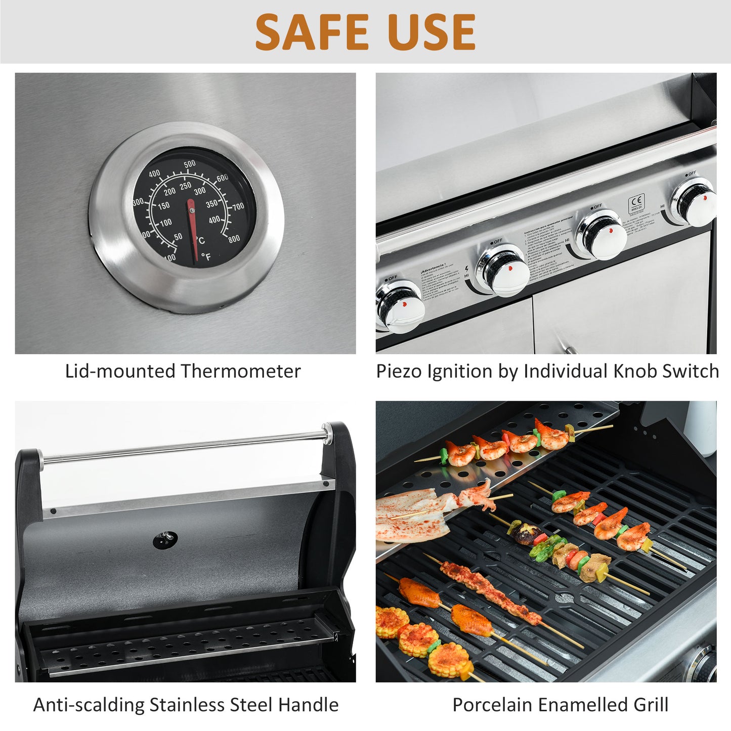 Gas Barbecue Grill 4+1 Burner Garden Smoker BBQ Trolley w/ Side