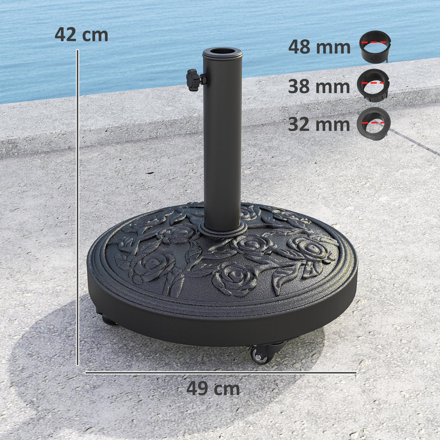 Parasol Base, Umbrella Base with Wheels Cast Iron Effect