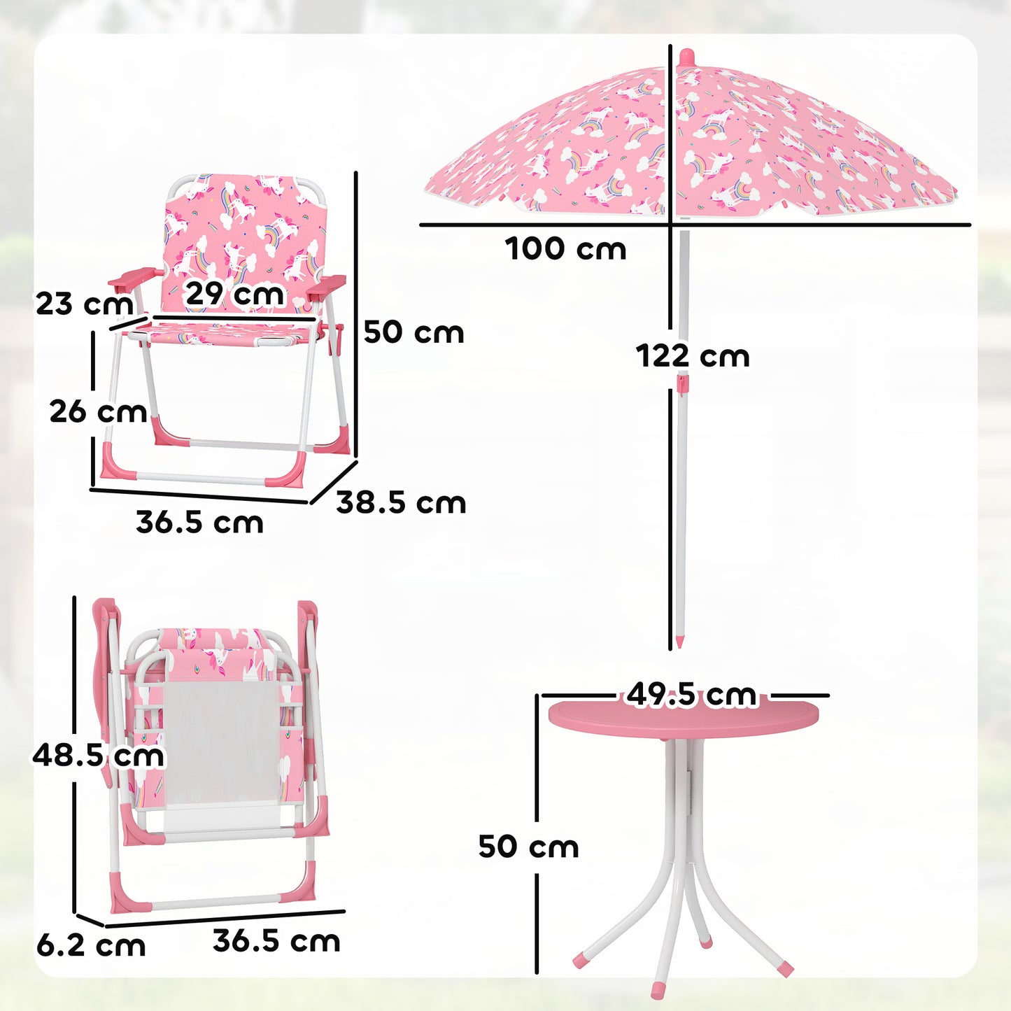 Kids Patio Table and Chair Set, Kids Garden Furniture with Umbrella