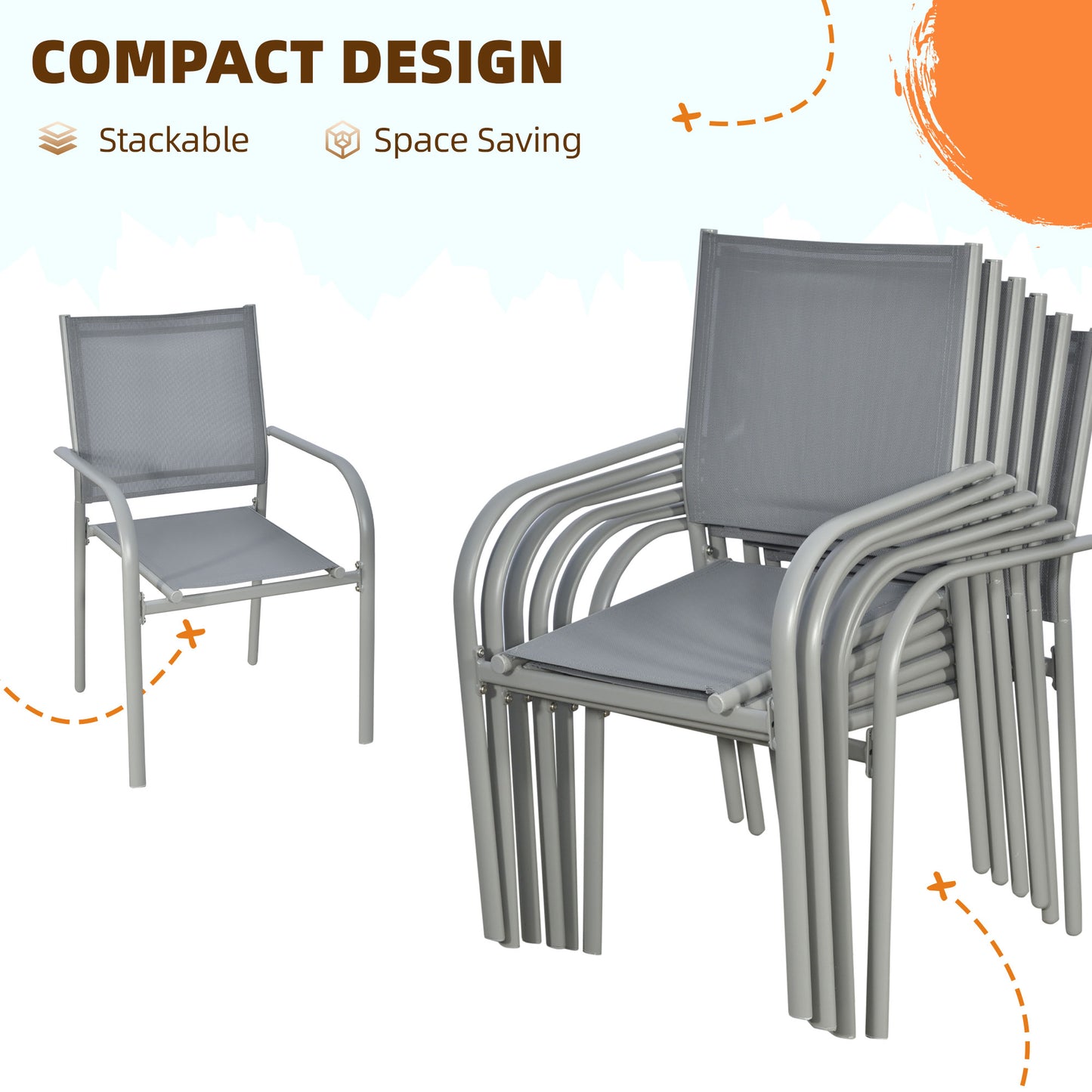 7 Piece Garden Dining Set, Outdoor Table and 6 Stackable Chairs