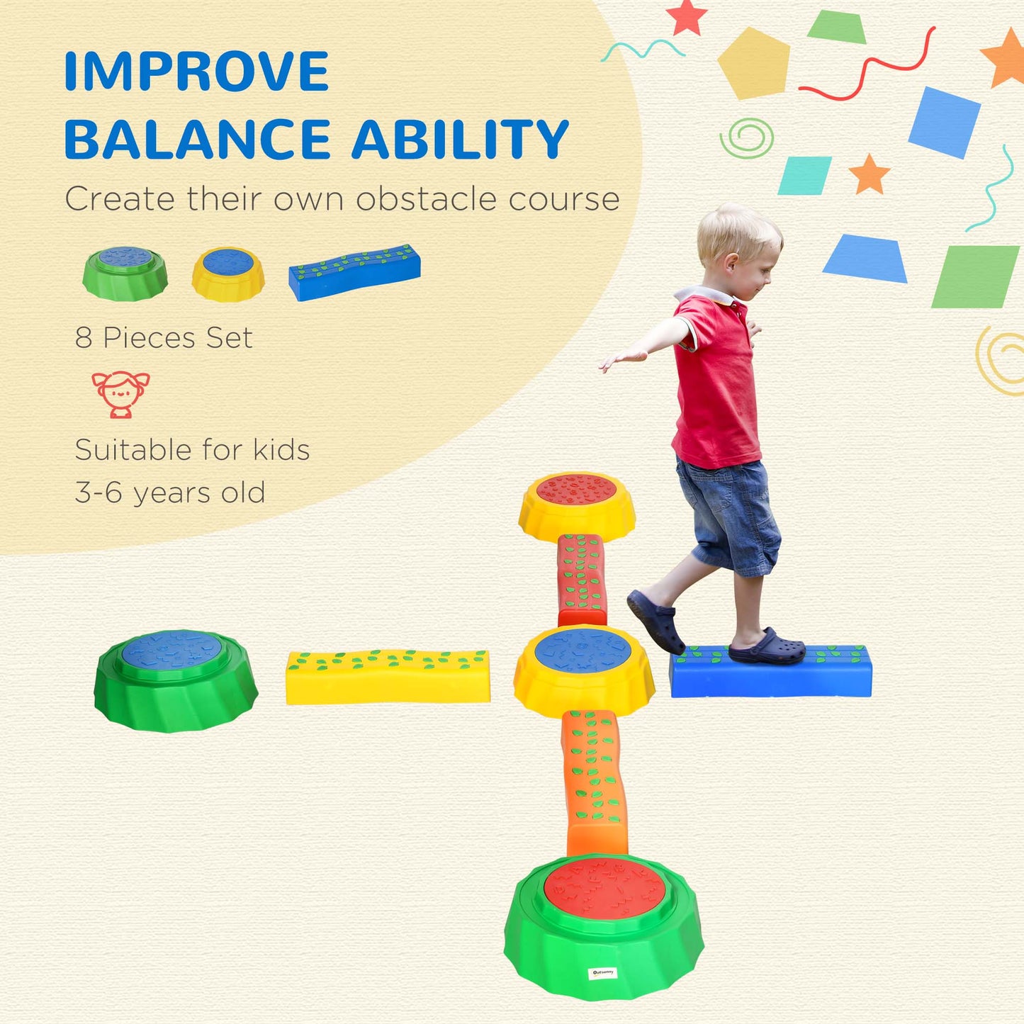 Eight-Piece Kids Stepping Stones, with Non-Slip Surface & Bottom