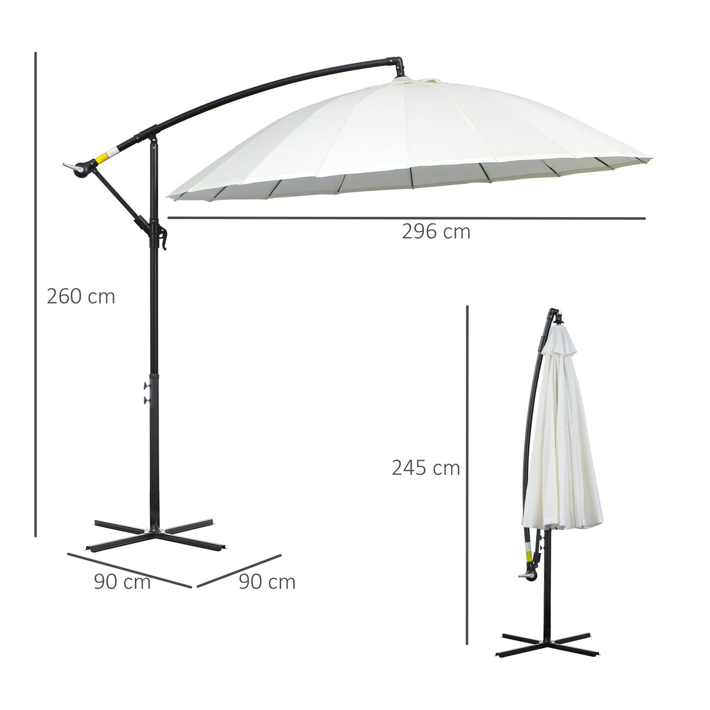 3(m) Cantilever Umbrella 18 Ribs & Vents Adjustable Angle for Patio