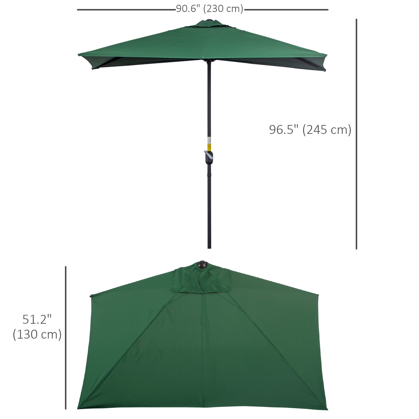Balcony Half Parasol Semi Round Umbrella Patio Crank Handle (2.3 m (2)