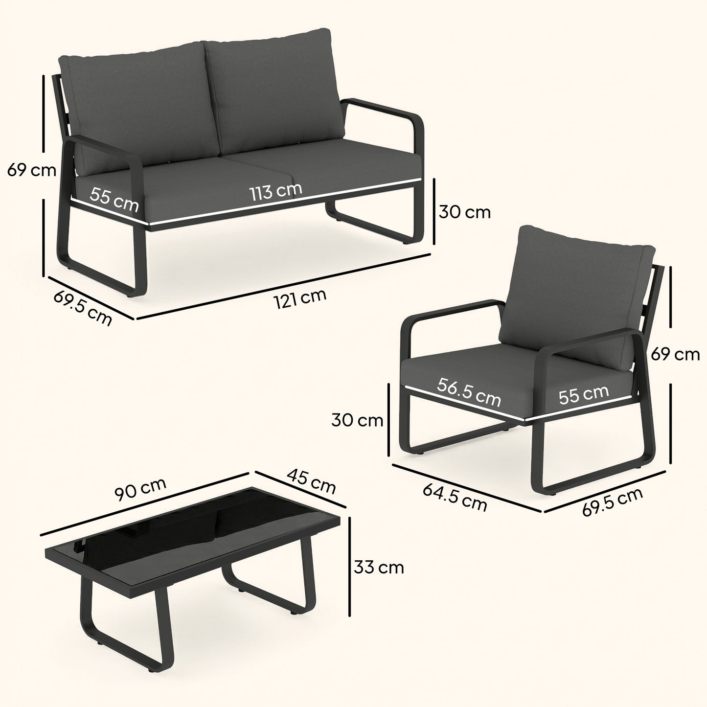 4 Piece Garden Furniture Set, Outdoor Sofa Set with Loveseat