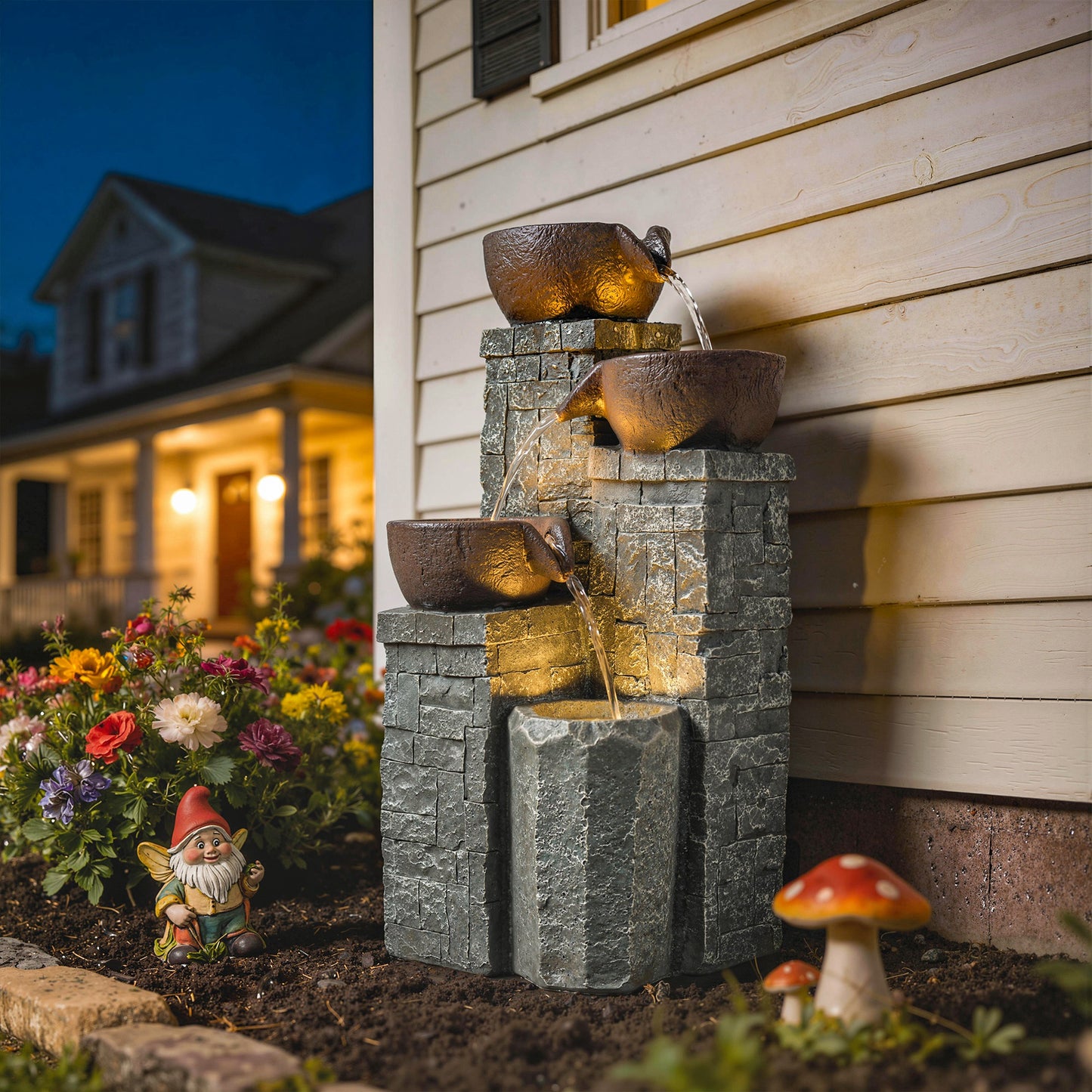 4-Tier Outdoor Fountain, Cascading Waterfall