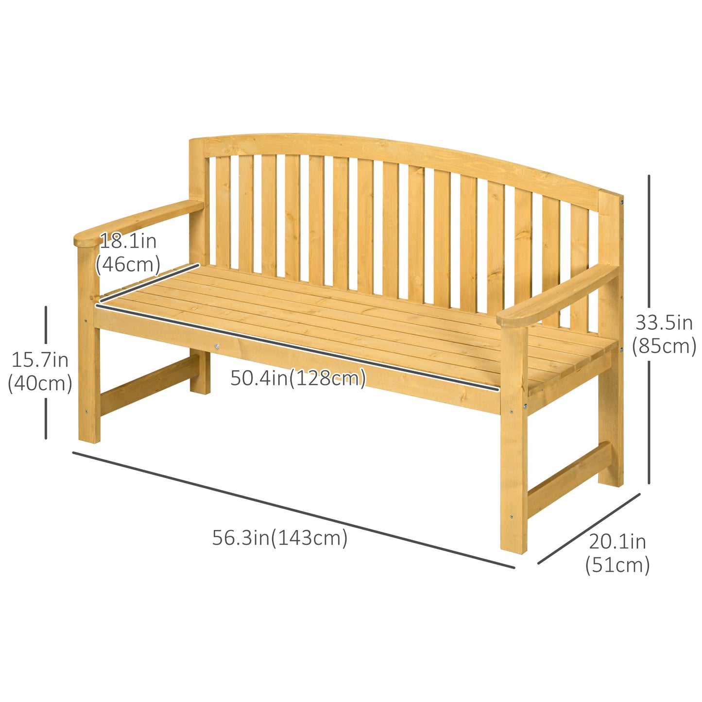 2 Seater Wooden Garden Bench with Armrest