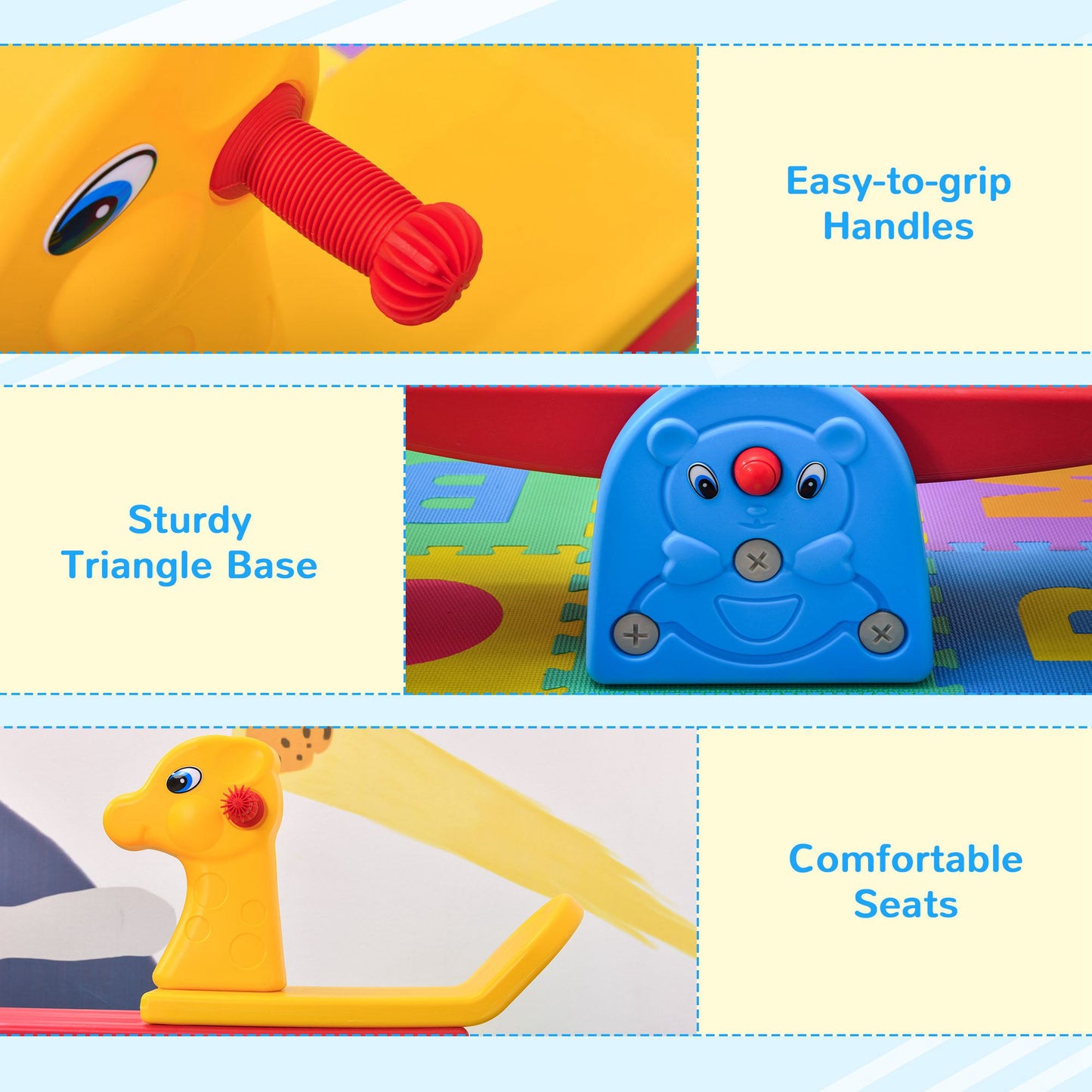 Kids Seesaw Safe Teeter Totter 2 Seats with Easy-Grip Handles, Safe