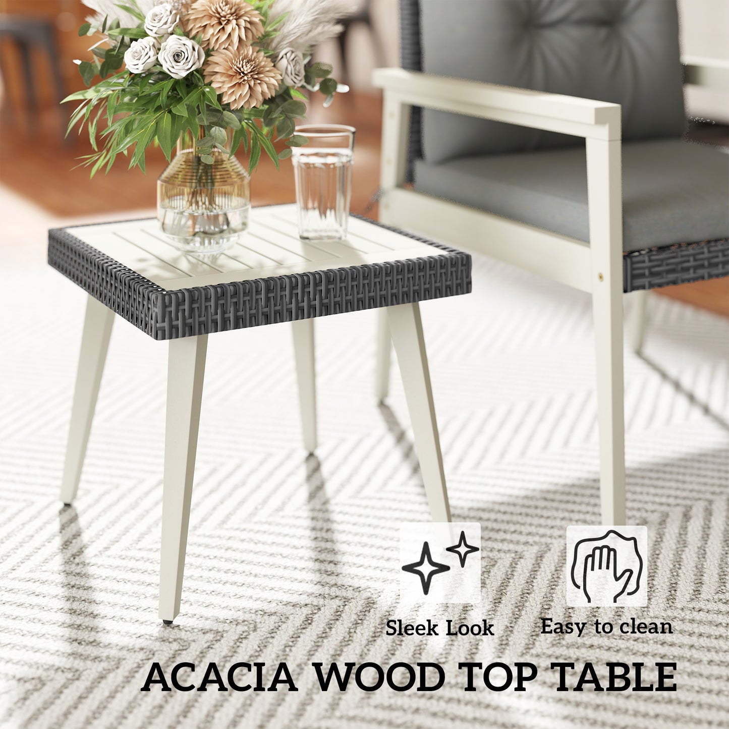 Five-Piece Rattan Patio Set, with Wood-Top Table
