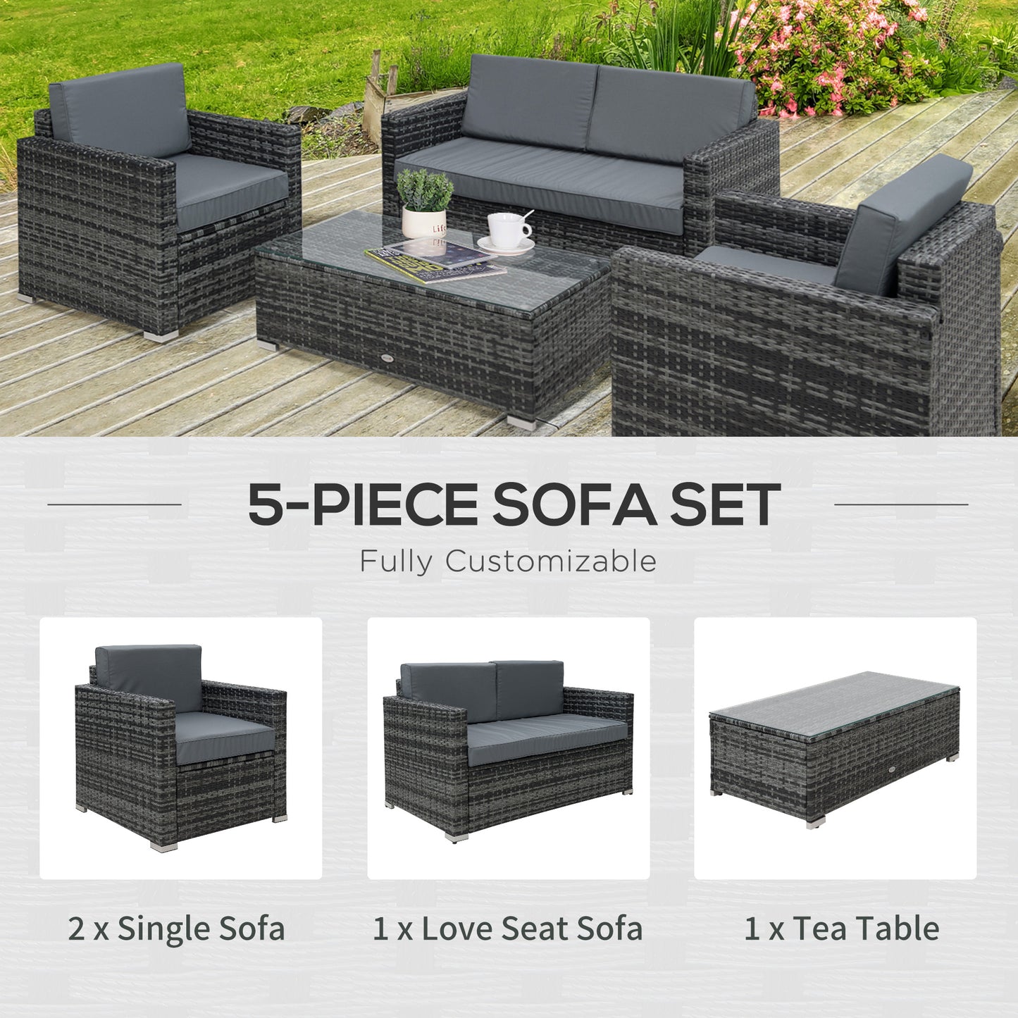 4 Pieces Wicker Steel Rattan Sofa Set Garden Chair Seat Furniture