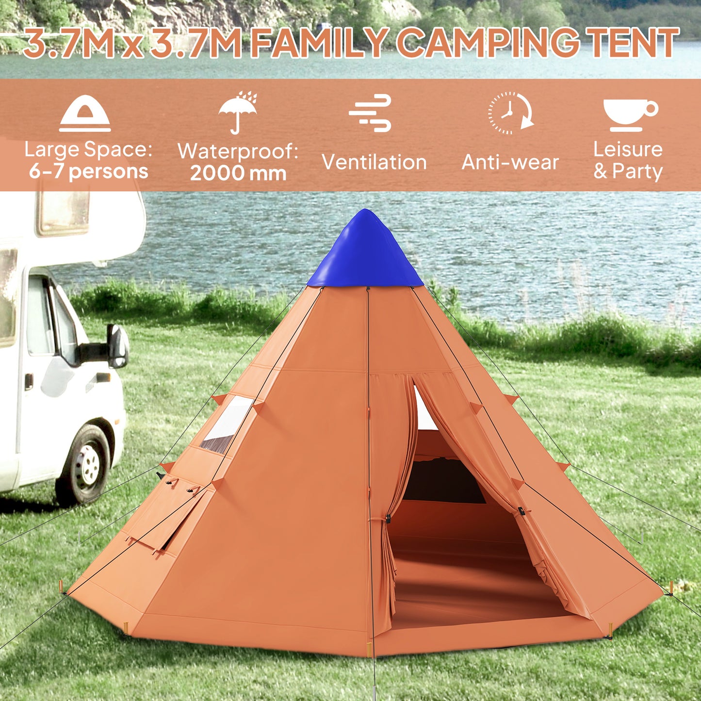 6 Men Tipi Tent with Carry Bag