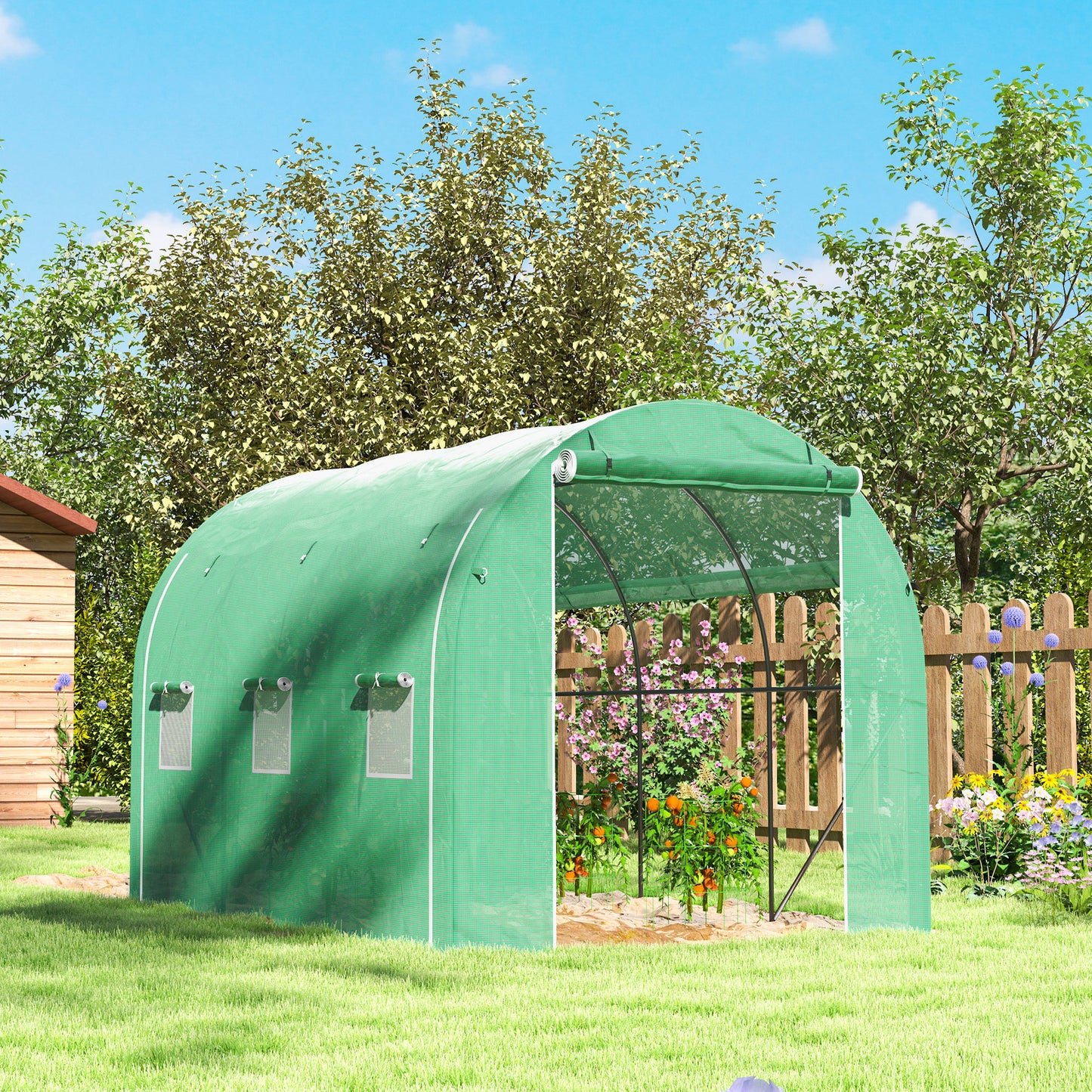 296 x 196cm Steel Frame Polytunnel Greenhouse
